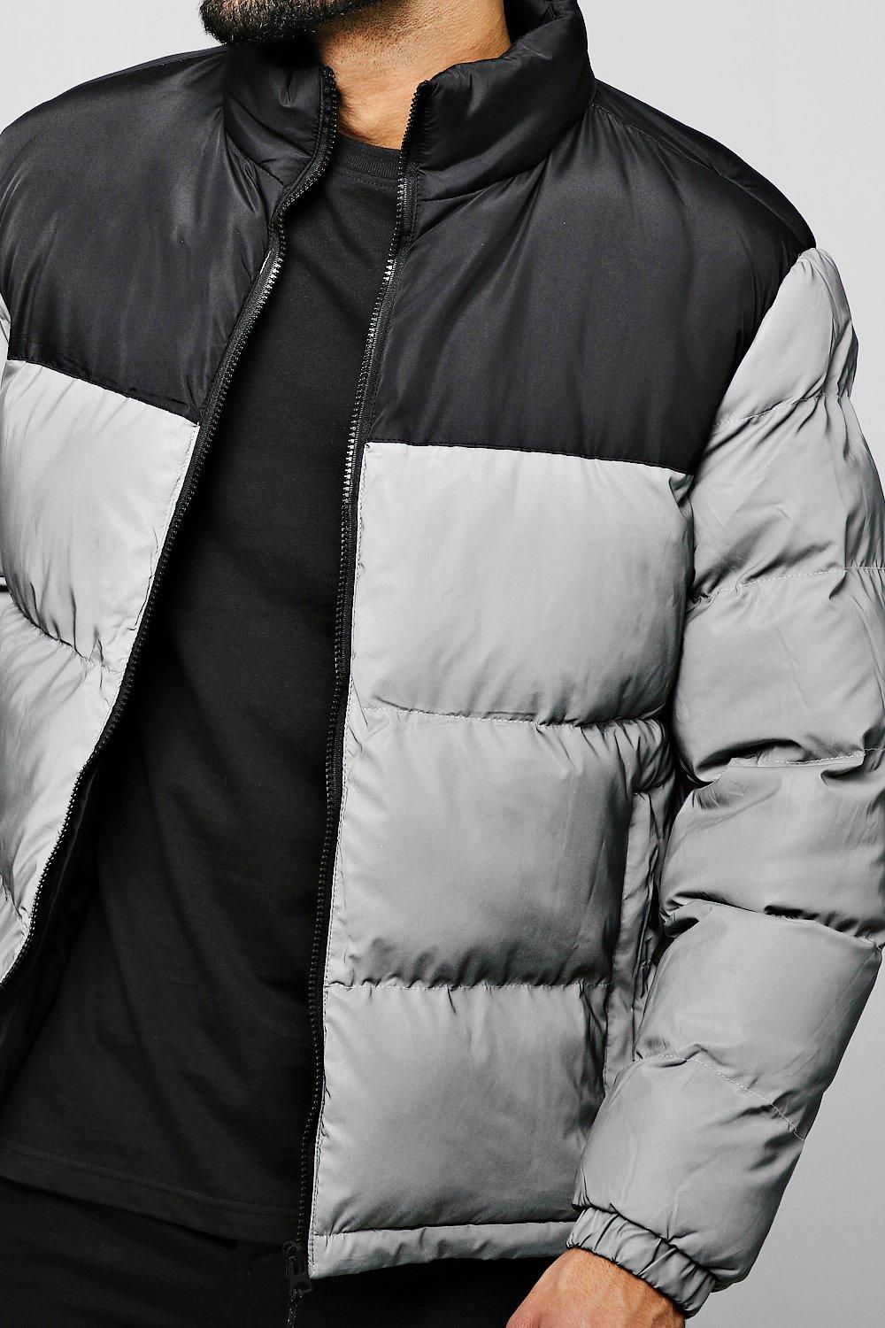 Reflective Puffer Jacket With Contrast Panel | boohoo
