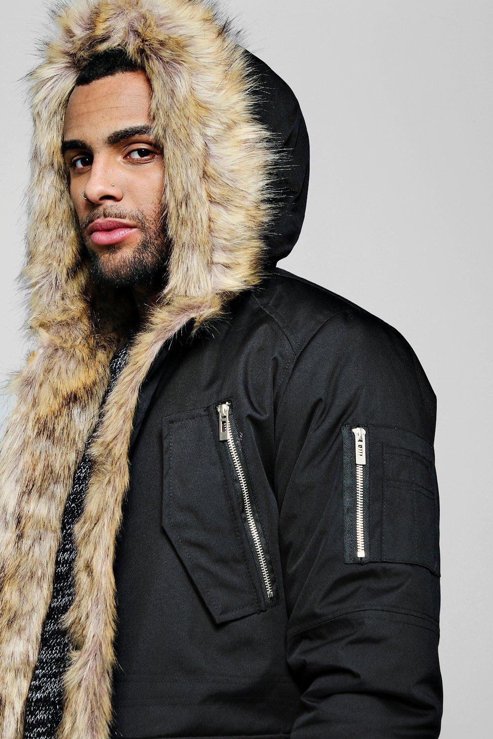 Men's Parka With Faux Fur Lining And Hood