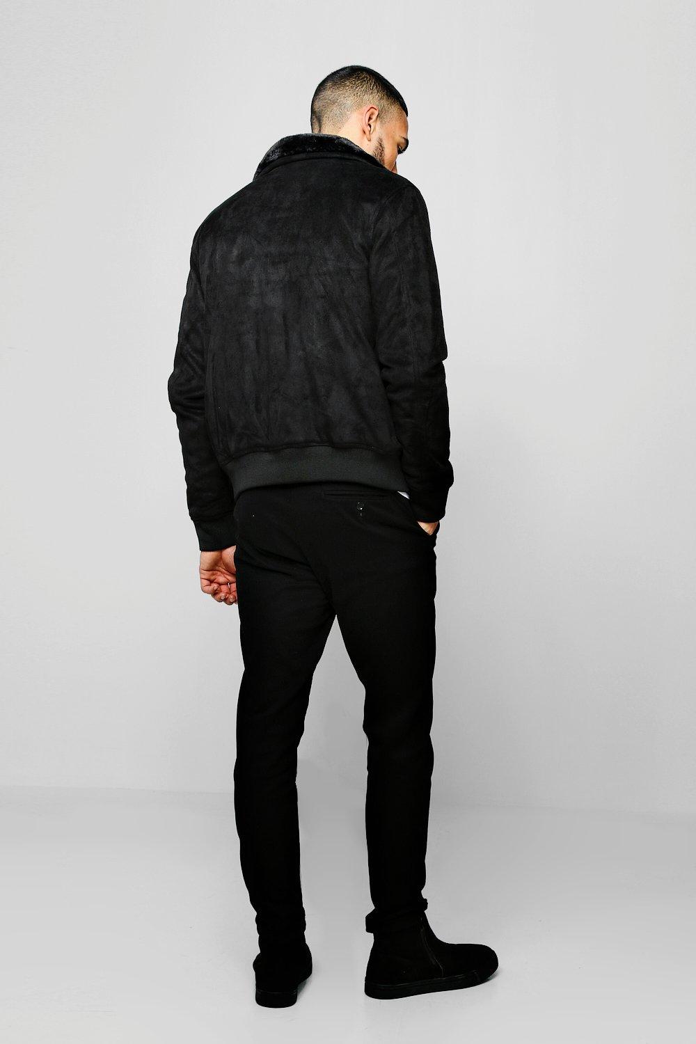 Faux Suede Jacket With Faux Fur Collar | boohoo NO