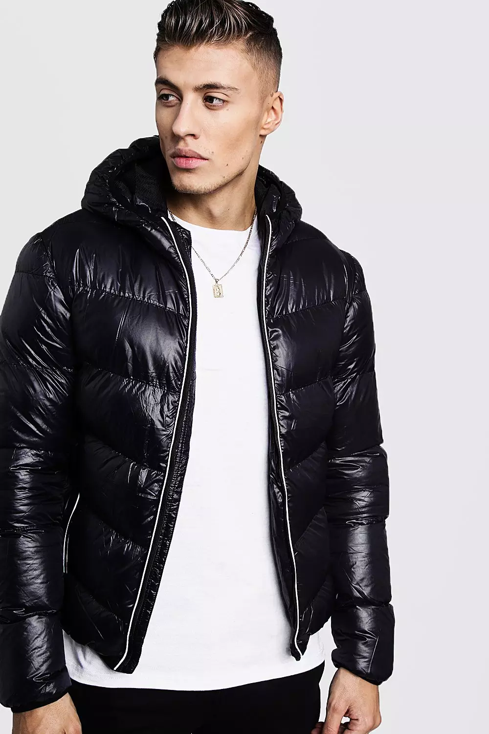 Hooded reflective store puffer jacket