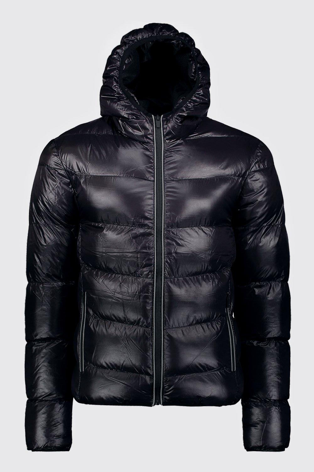 Hooded Puffer Jacket With Reflective Piping