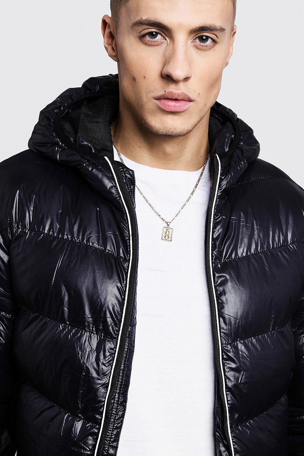 Hooded Puffer Jacket With Reflective Piping