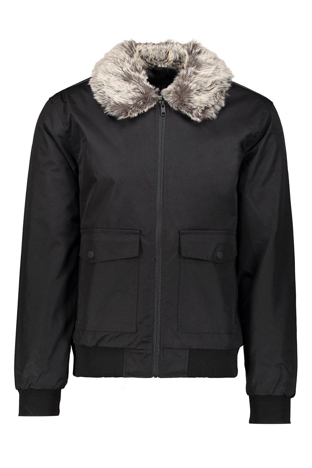 men's wool bomber jacket with fur collar