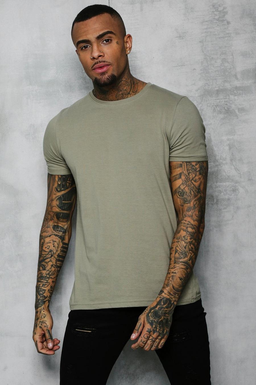 Sage silver Crew Neck T-Shirt With Rolled Sleeves image number 1