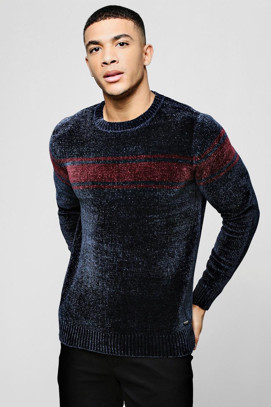 Navy Colour Block Chenille Jumper image number 1