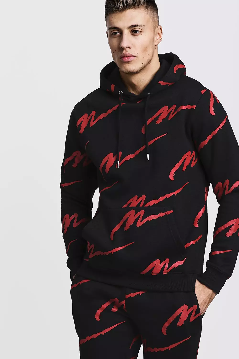 All over man print cheap hooded tracksuit