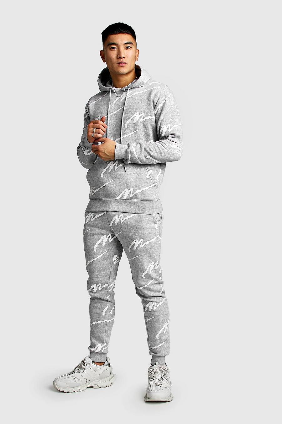 Grey All Over MAN Printed Hooded Tracksuit image number 1