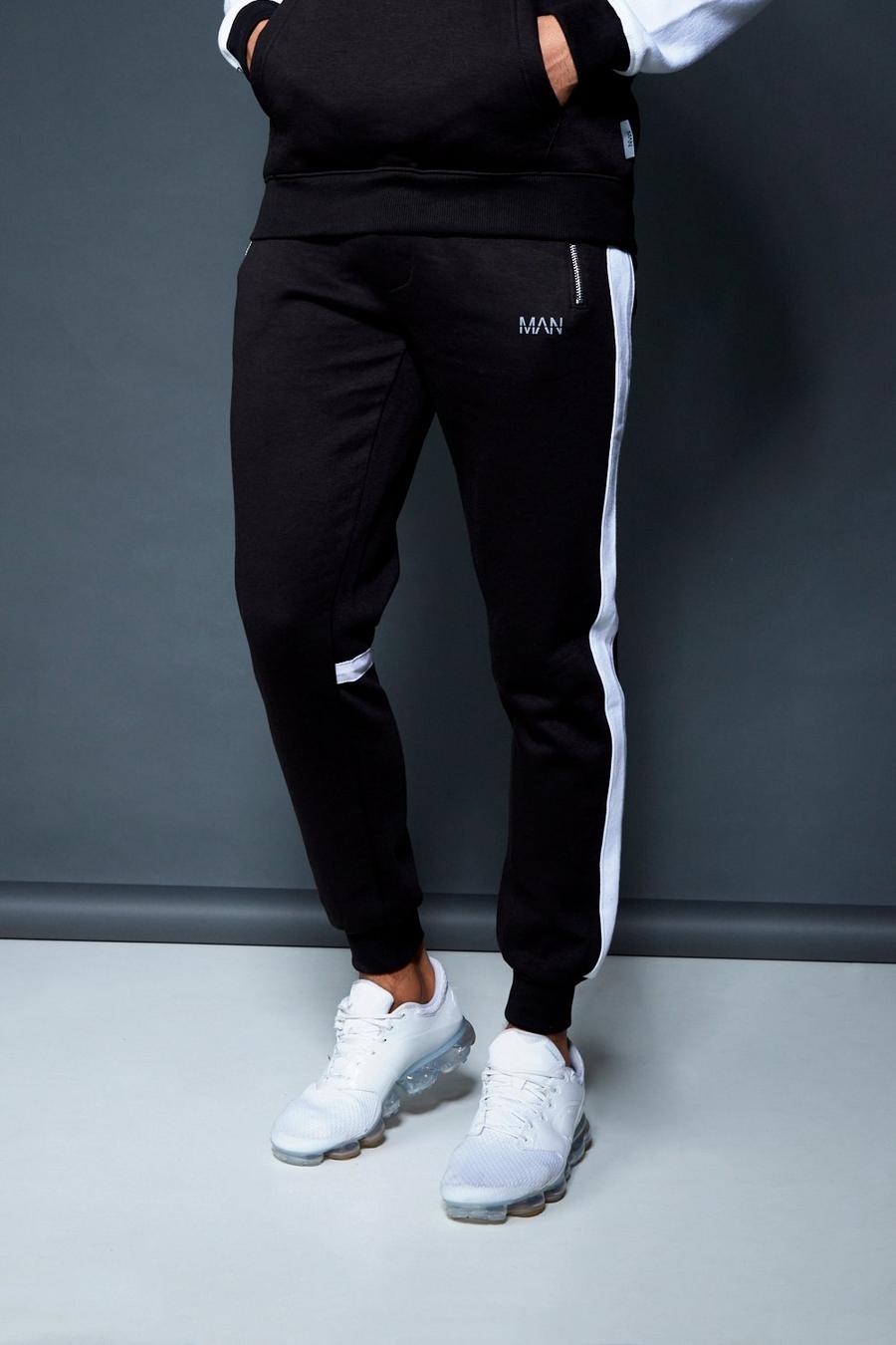 Black Skinny Fit Fleece Jogger With Side Panel image number 1