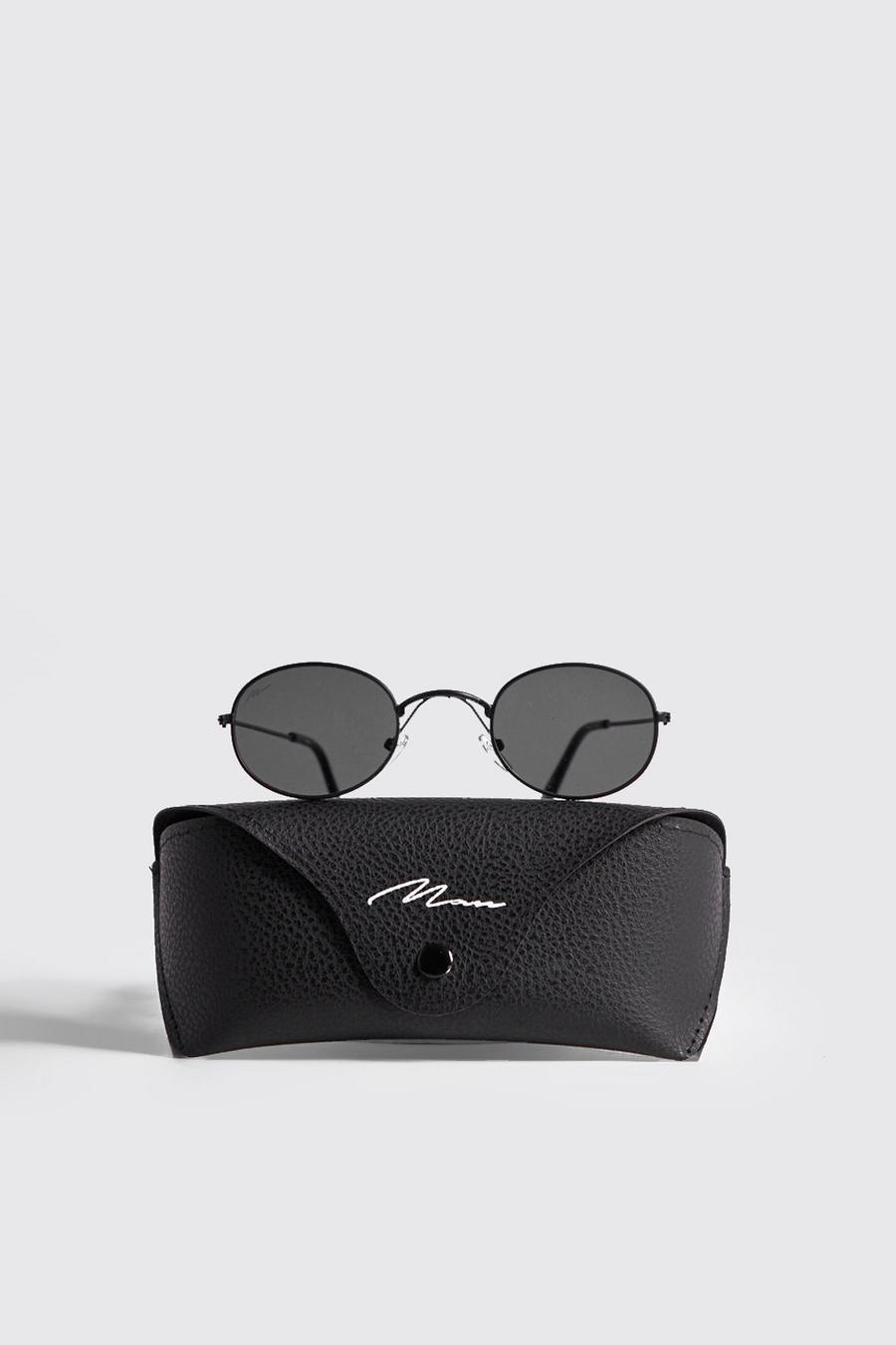 Black MAN Branded Oval Sunglasses With Case image number 1