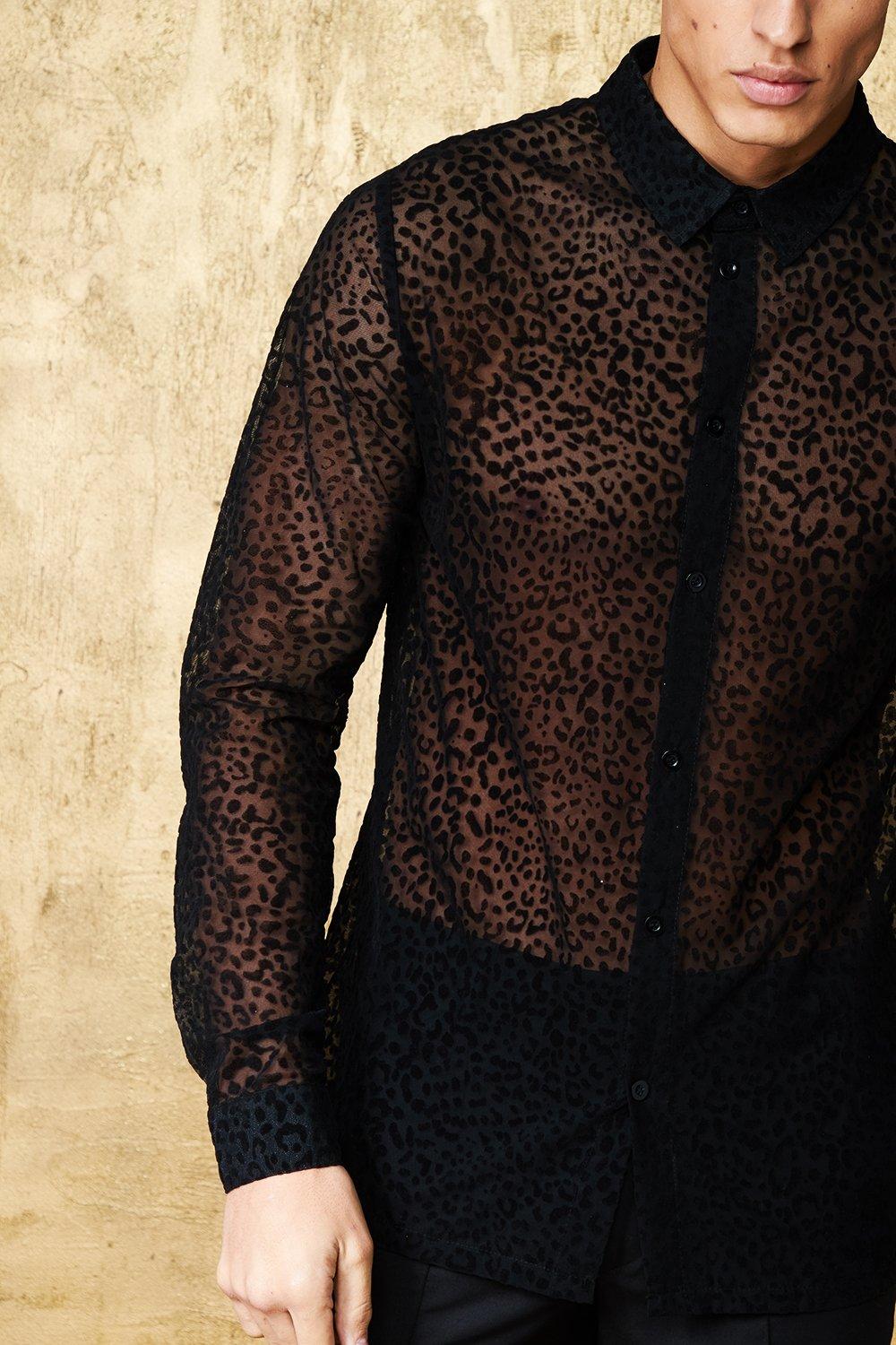 Leopard Mesh Long Sleeve Shirt