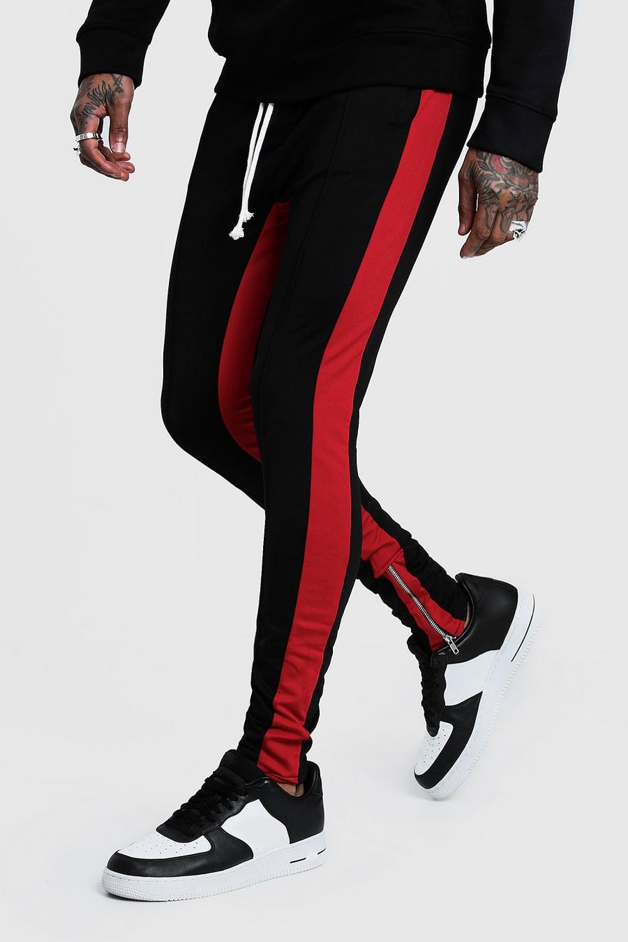 Black Tricot Skinny Red Side Panel Joggers image number 1