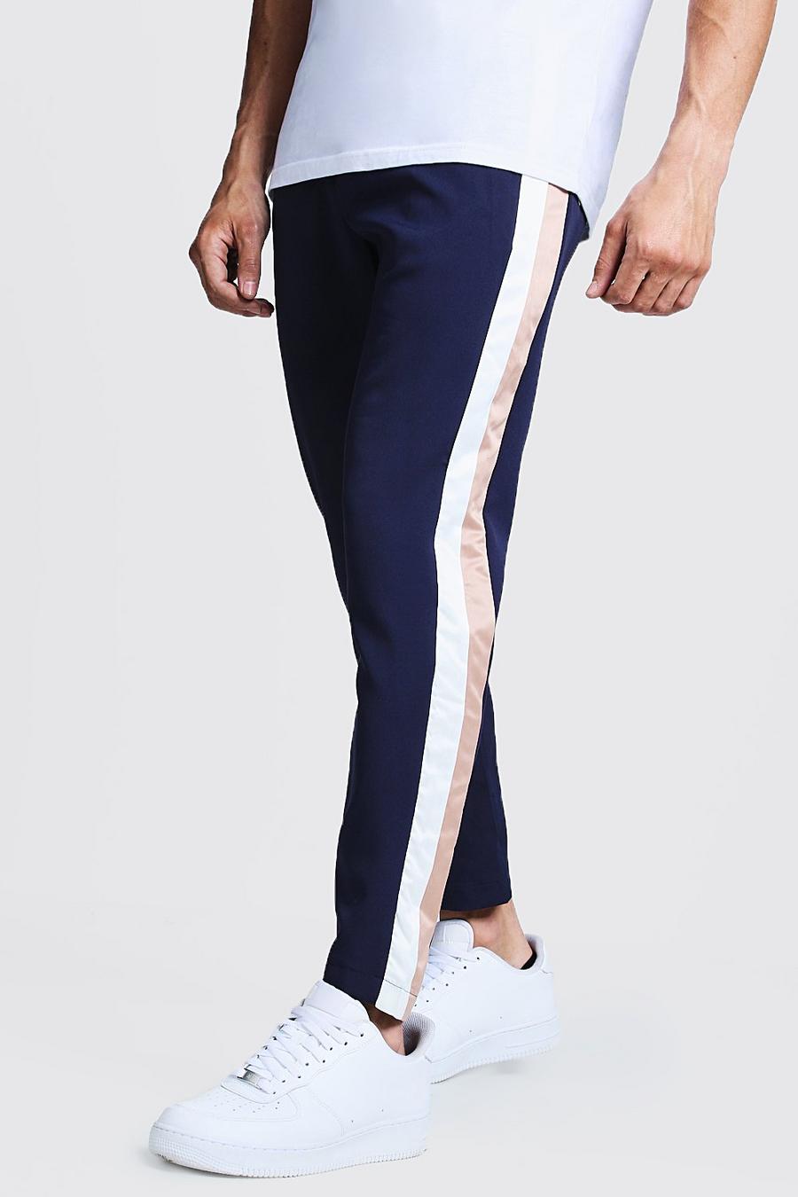 Pantalon bleu marine avec rayures sur les côtés image number 1