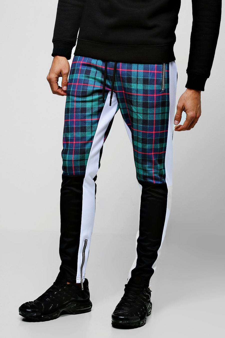 Pantaloni tuta skinny in tricot a blocchi di colore e quadri scozzesi image number 1