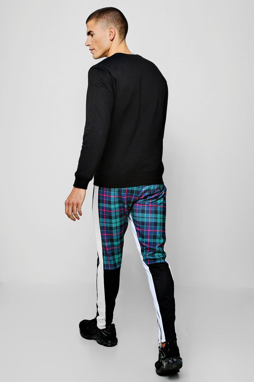 Half plaid half black pants mens shop