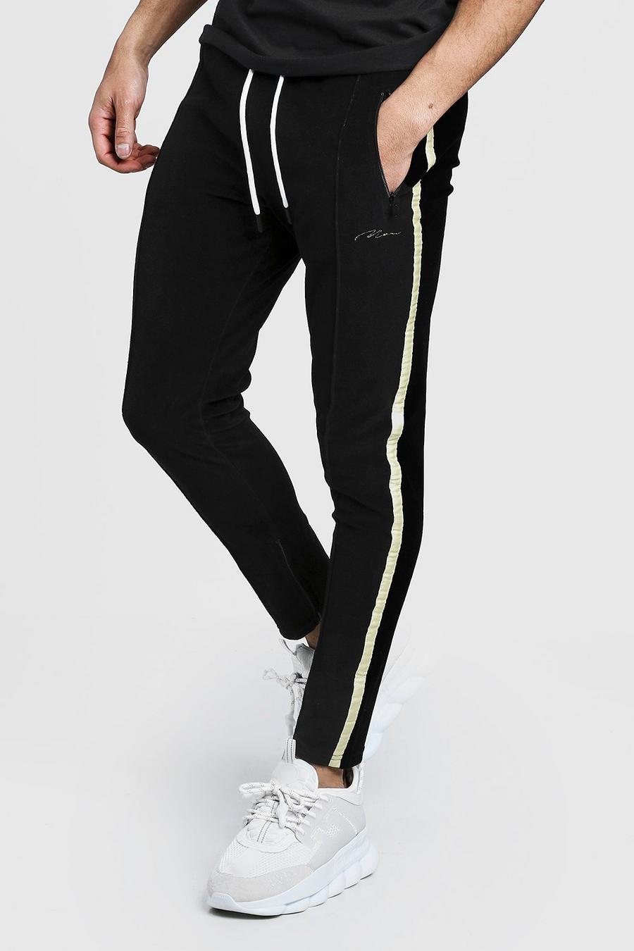 Velour MAN Signature Joggers With Gold Side Tape | boohoo