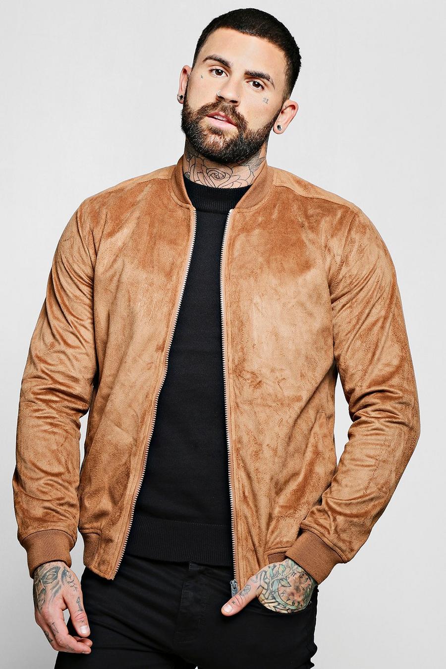 Tan Faux Suede Bomber Jacket image number 1