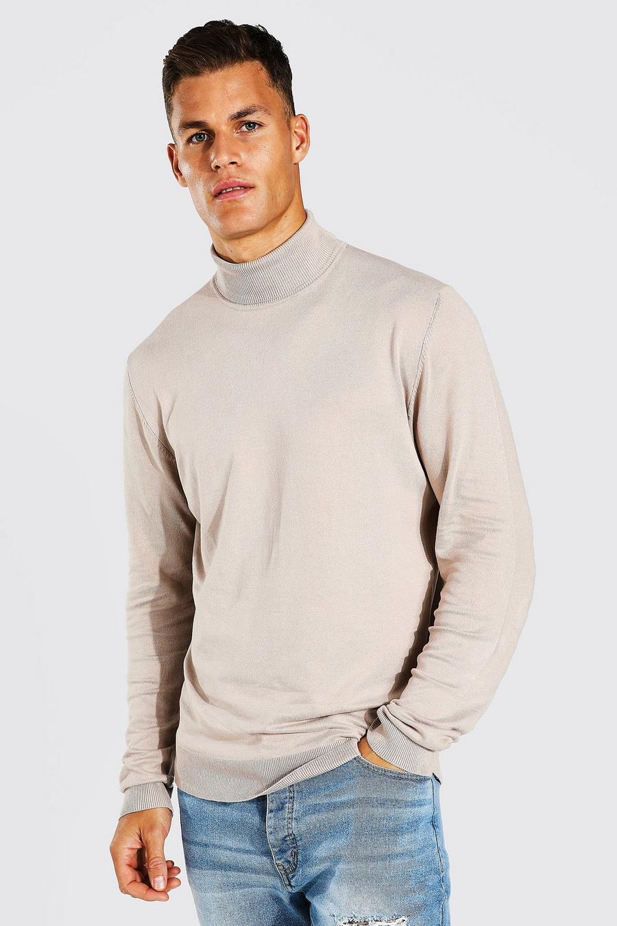 Taupe Tall Regular Fit Roll Neck Jumper image number 1
