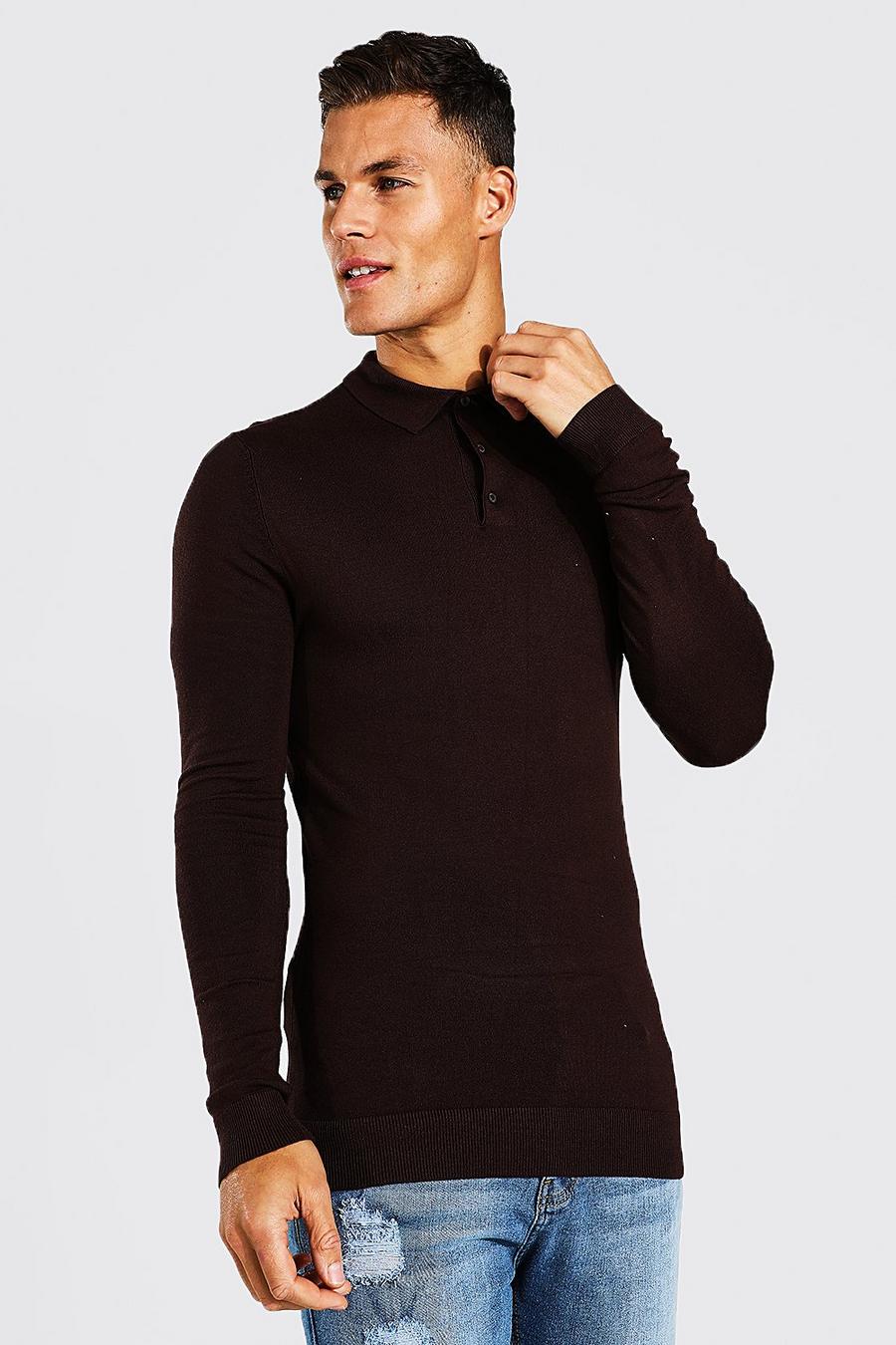 Chocolate Tall Muscle Fit Knitted Polo image number 1