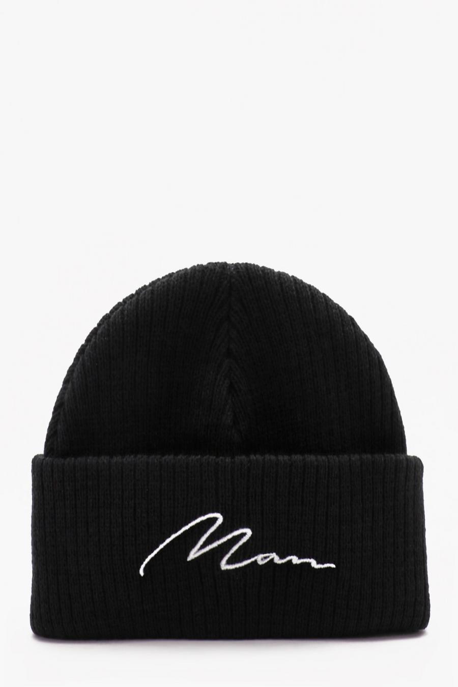 MAN Script Embroidered Micro Beanie image number 1