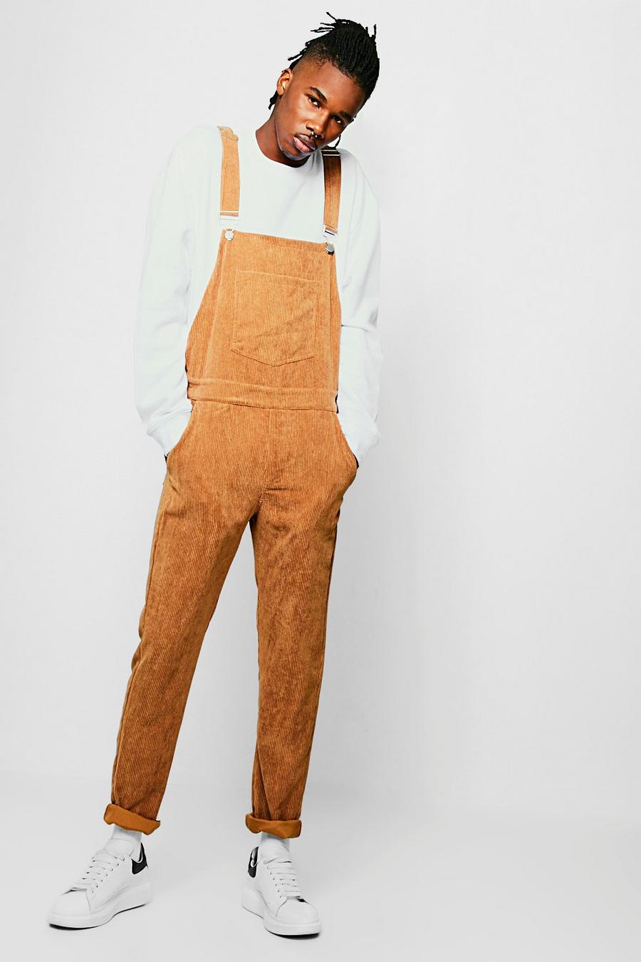 Tan Slim Fit Cord Overalls image number 1