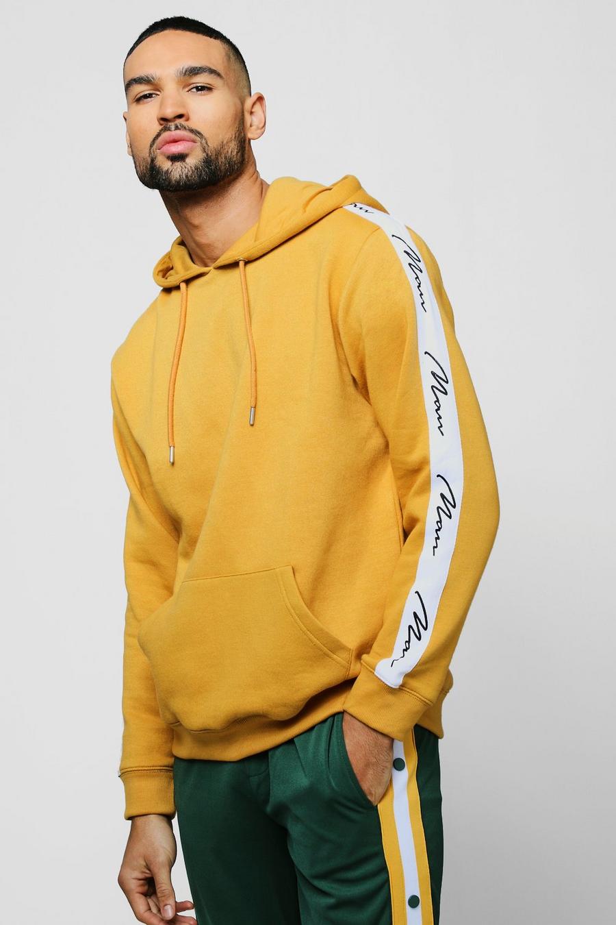 Mustard Hoodie With MAN Signature Tape image number 1