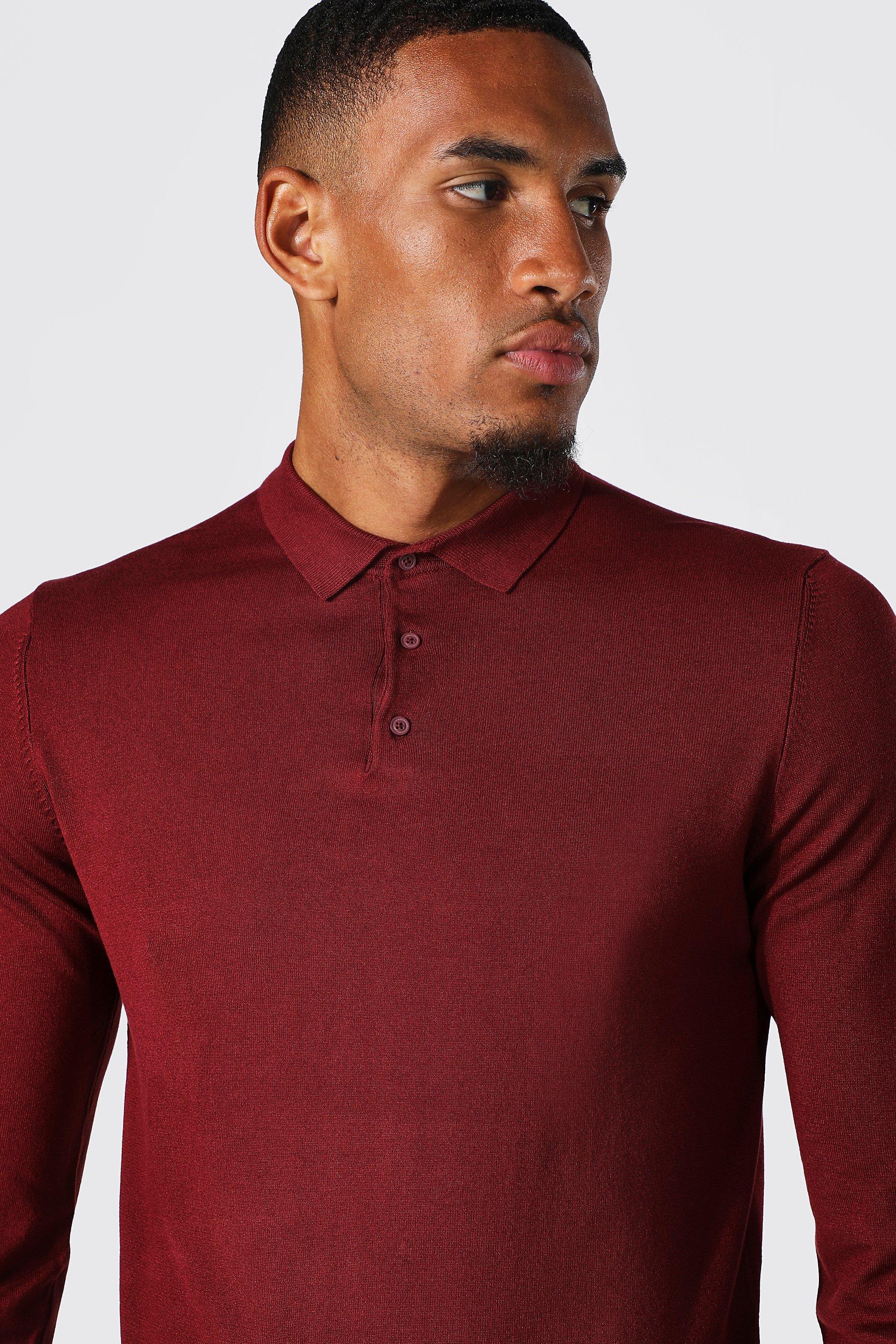 Mens burgundy outlet long sleeve polo