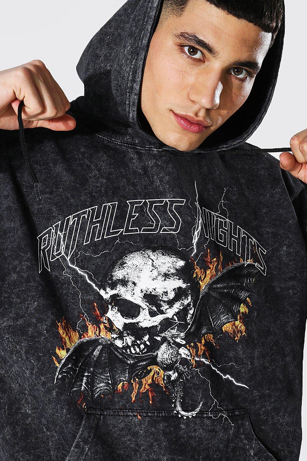 Oversized Ruthless Nights Acid Wash Hoodie boohoo NZ