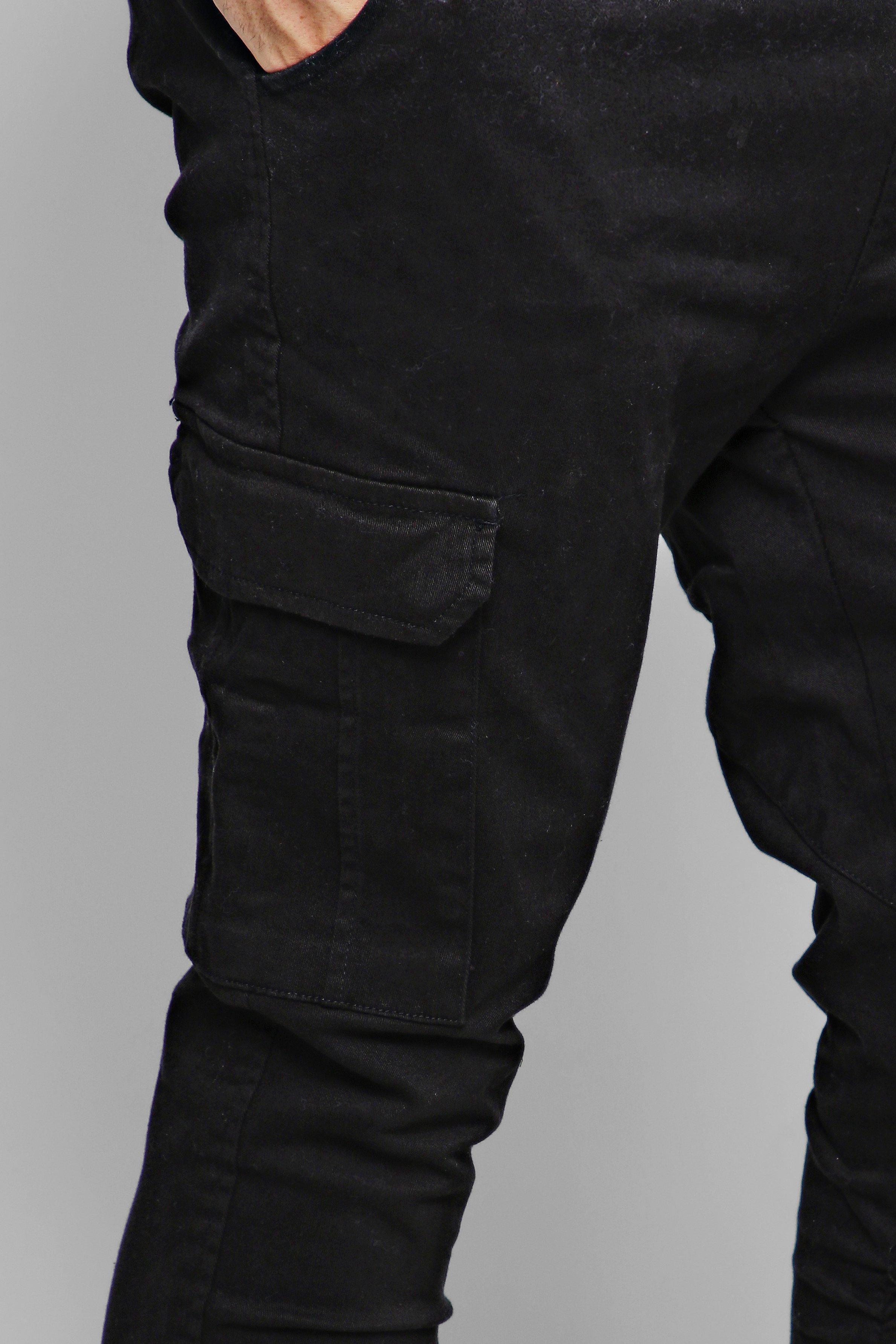 Tapered black cargo store pants