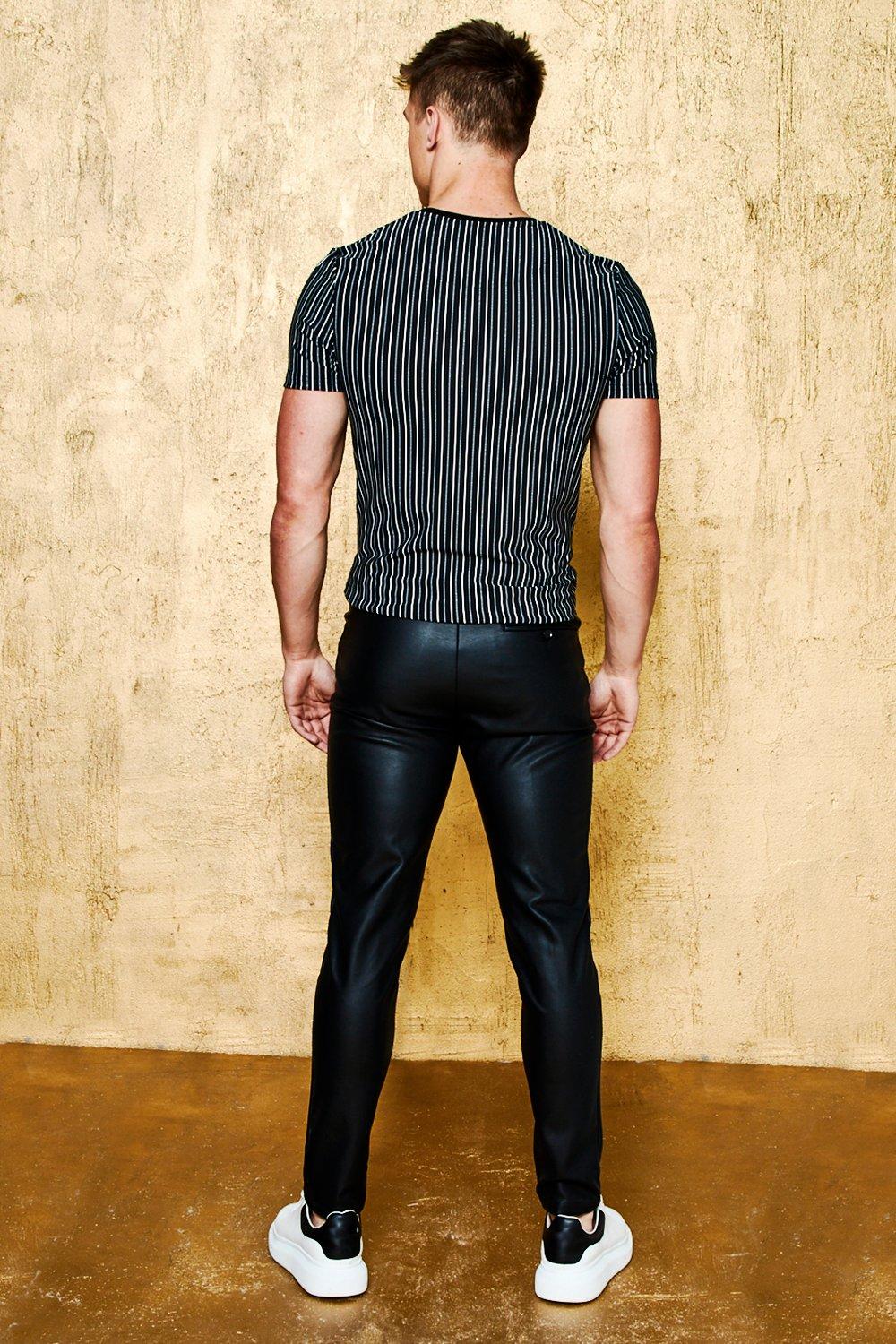 Mens leather hot sale skinny pants