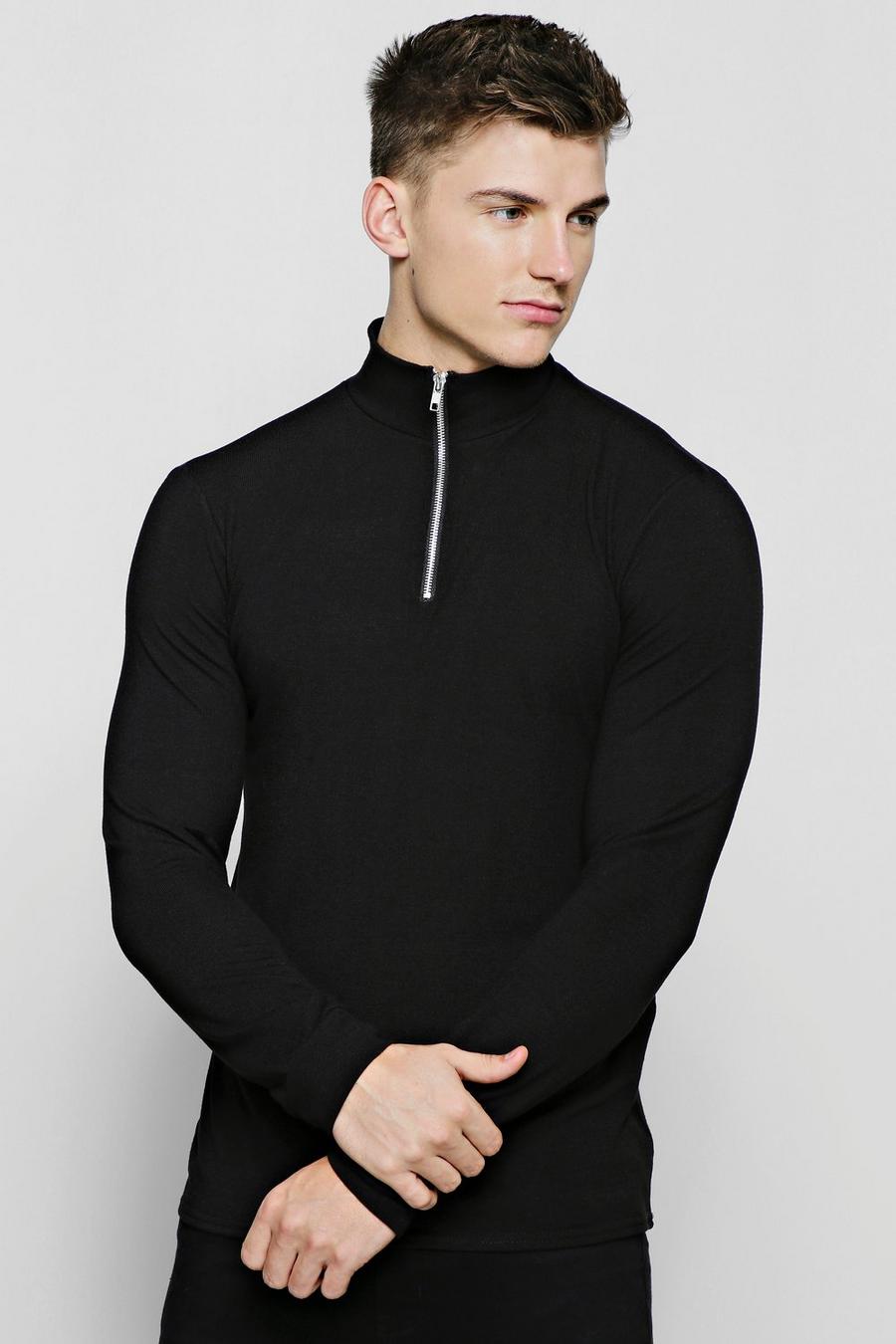 Pullover mit Trichterkragen und halbem Reißverschluss, Schwarz image number 1