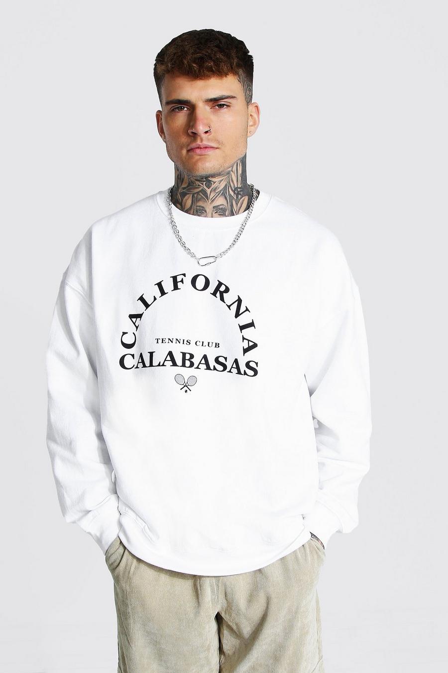 White Oversized Calabasas Print Sweatshirt image number 1