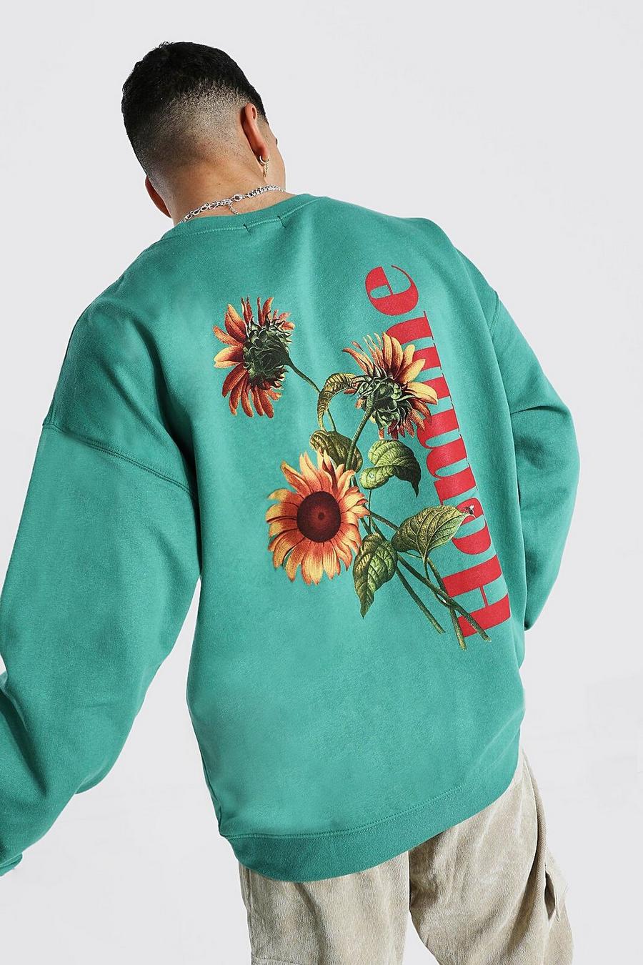 Khaki Oversized Sunflower Homme Print Sweatshirt image number 1