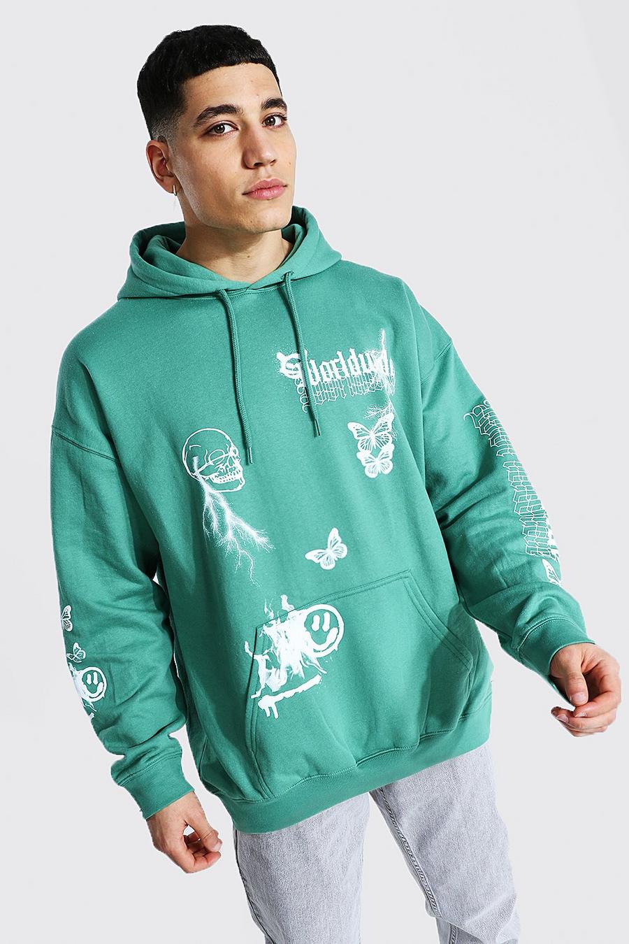 Khaki Worldwide Oversize hoodie med tryck längs ärmen image number 1