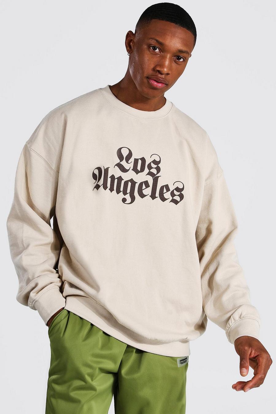 Sand Oversized Los Angeles Print Sweatshirt image number 1