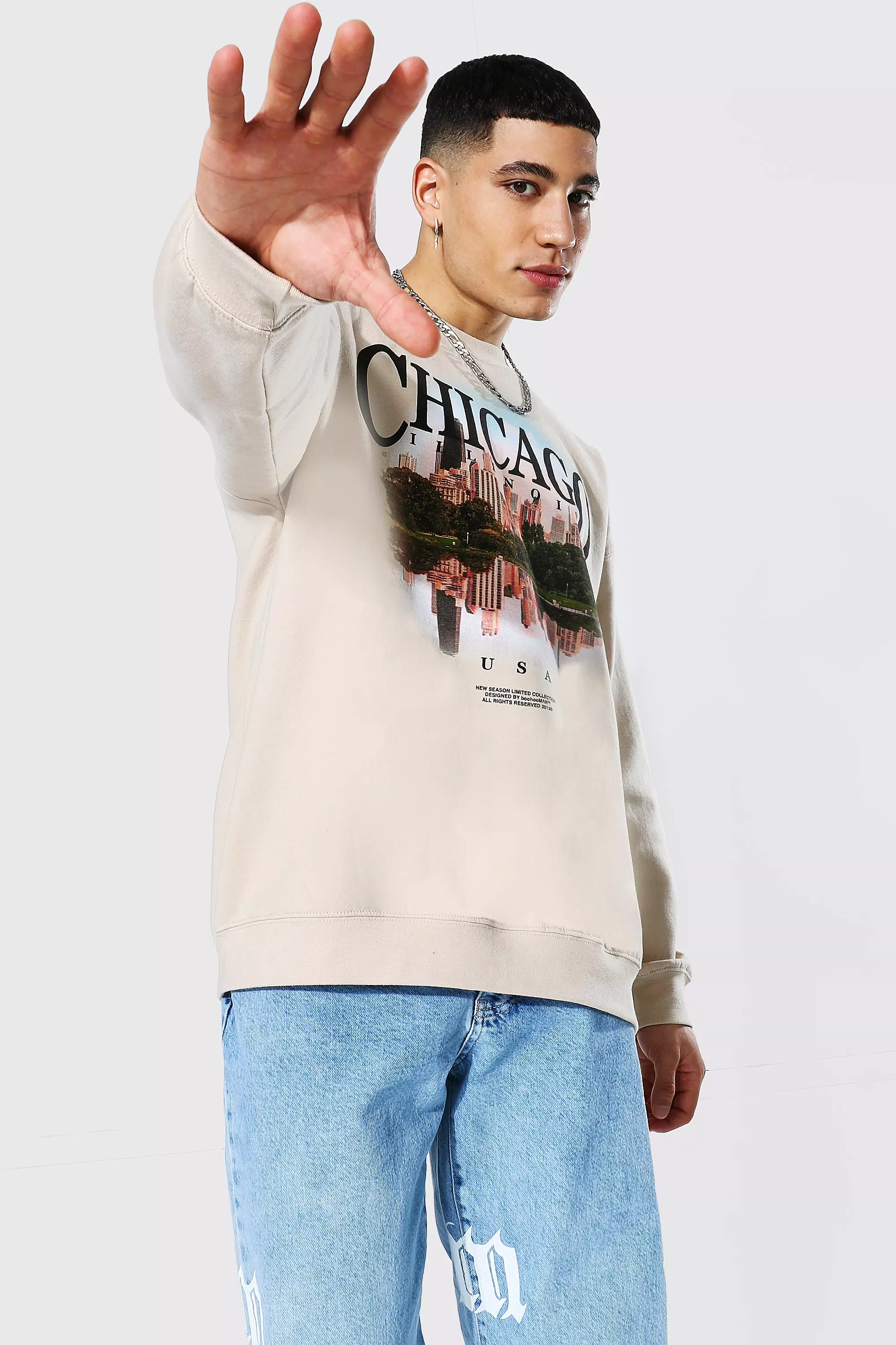 Oversized Chicago Print Sweatshirt