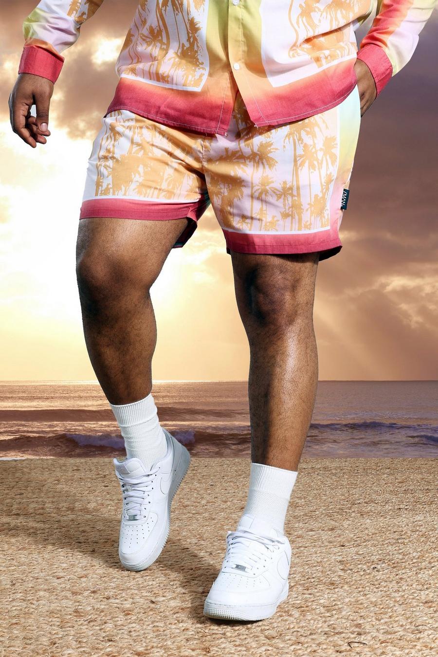Orange Plus Middellange Viscose Shorts Met Palm Print Zoom image number 1