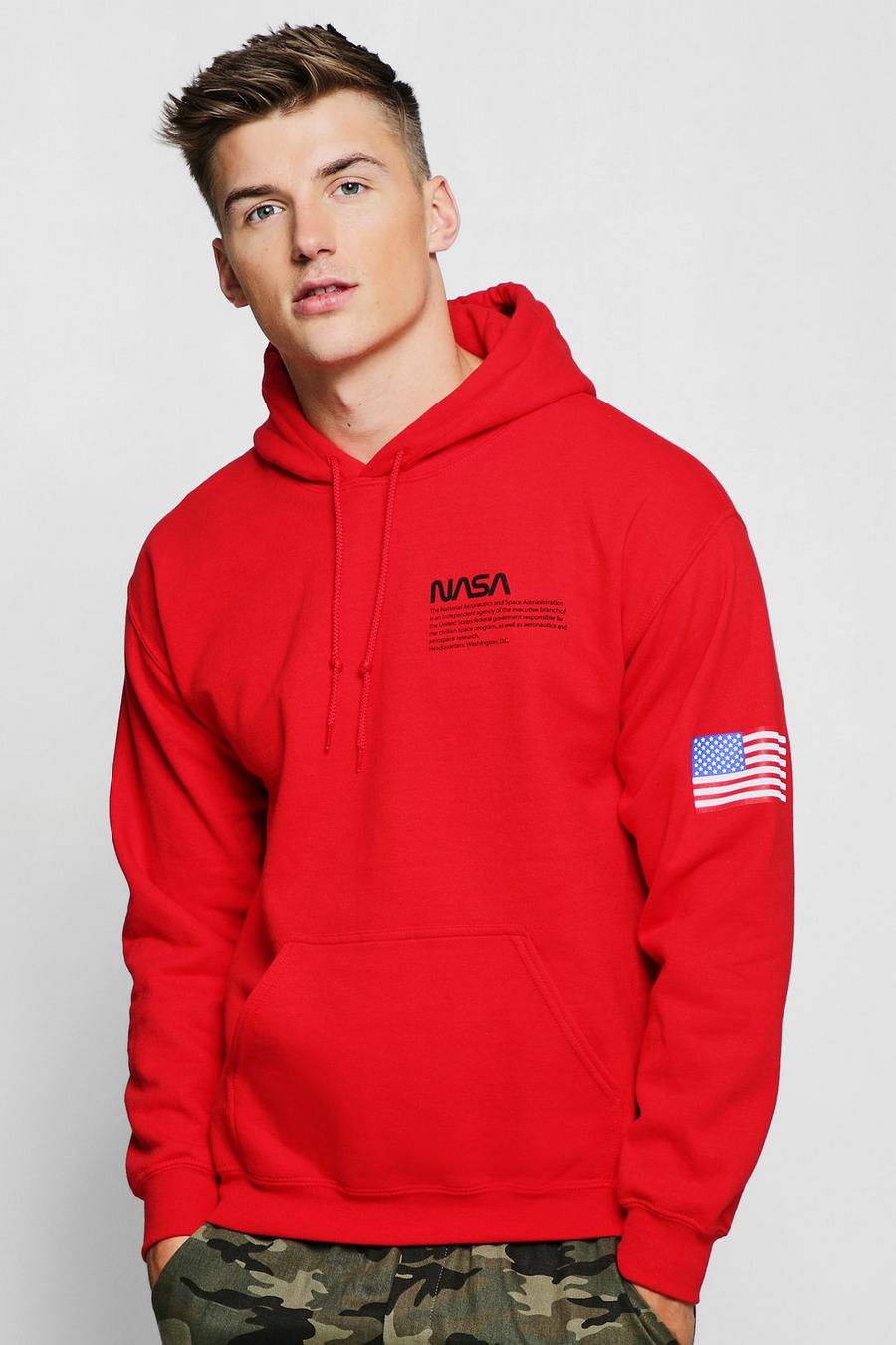 Red NASA Chest And Sleeve Print License Hoodie image number 1