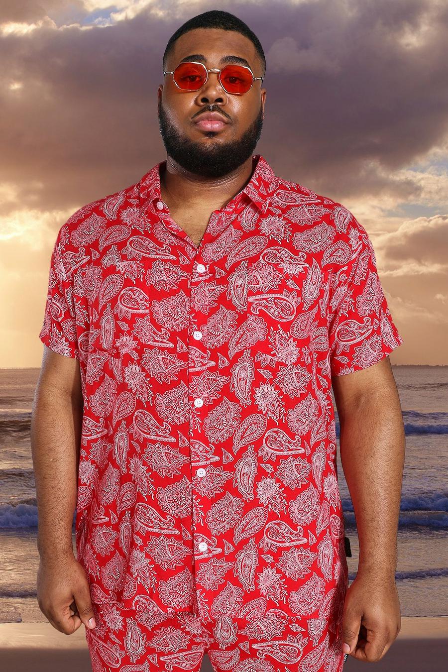 Red Plus - Kortärmad mönstrad skjorta i viskos image number 1