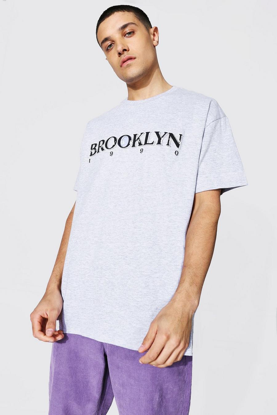 Grey marl "Brooklyn" Oversize t-shirt med tryck image number 1