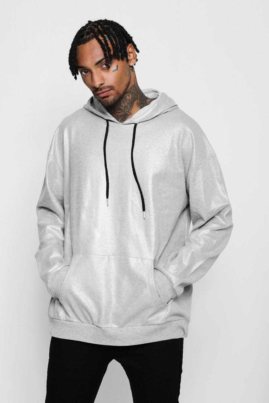 Silver Oversized Metallic Hoodie image number 1