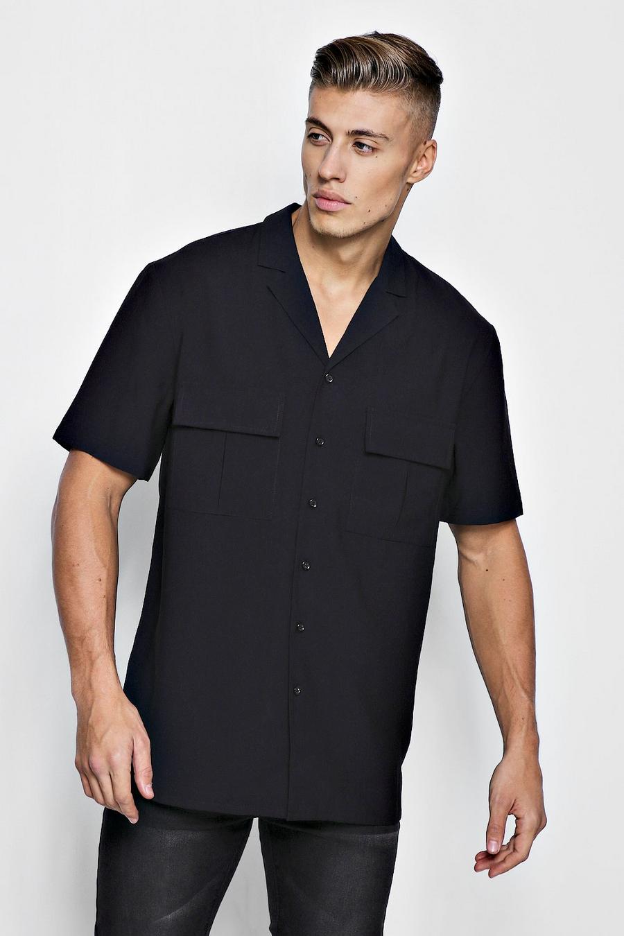 Camisa funcional de corte cuadrado de manga corta, Negro image number 1