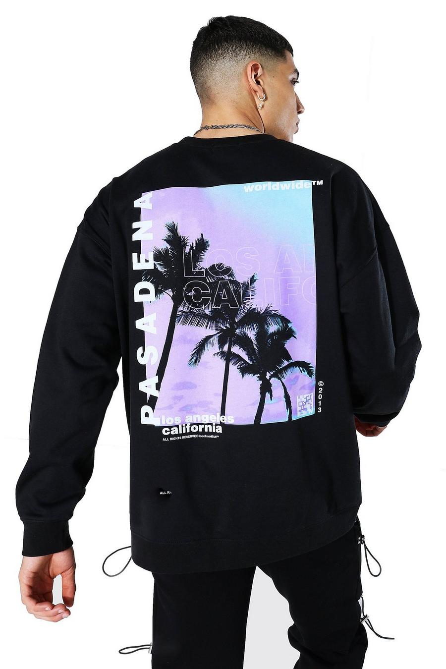 Black "Pasadena" Oversize sweatshirt med tryck bak image number 1