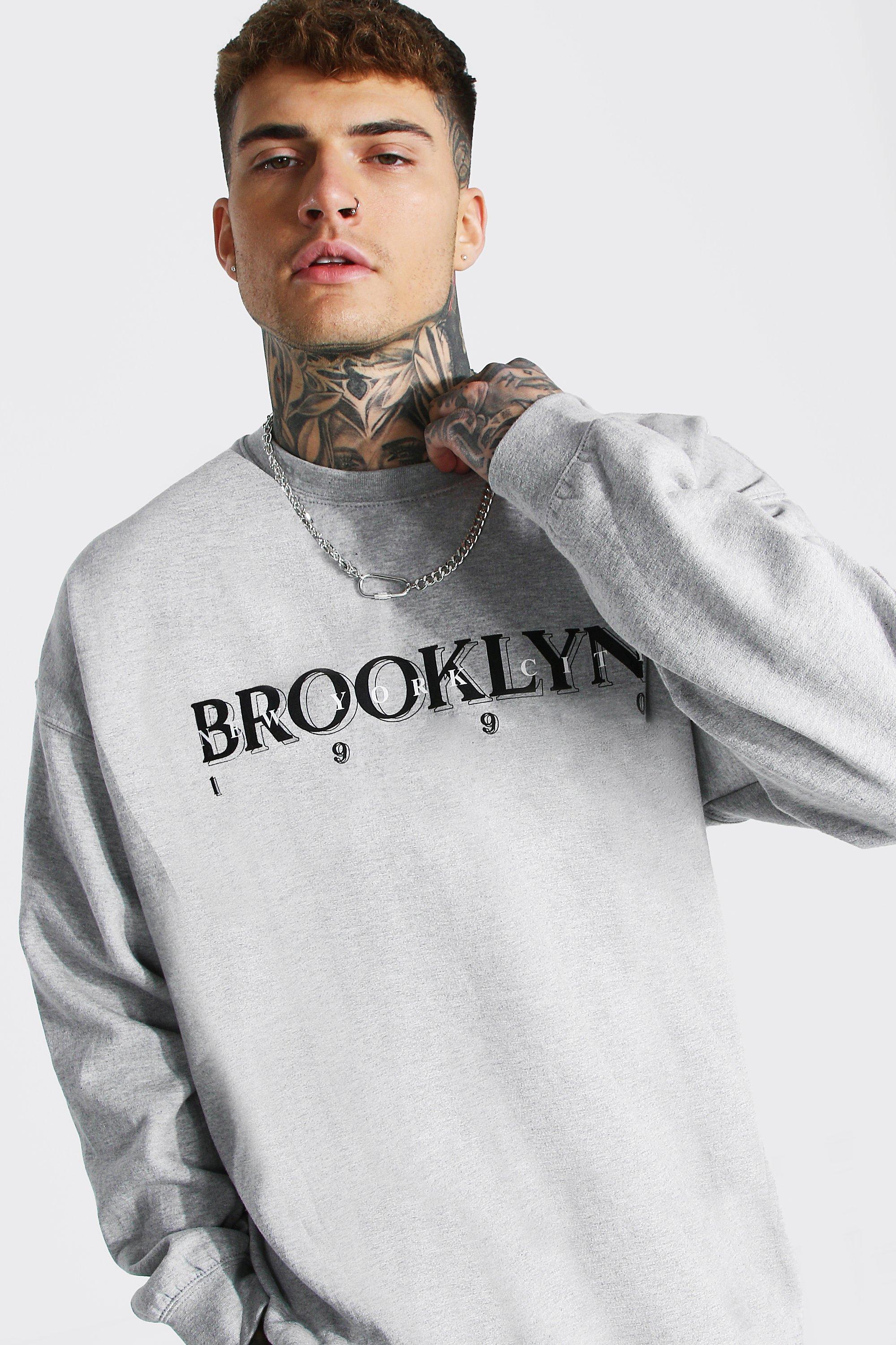 acelerador Tectónico menos Sudadera ancha con estampado de Brooklyn | boohoo