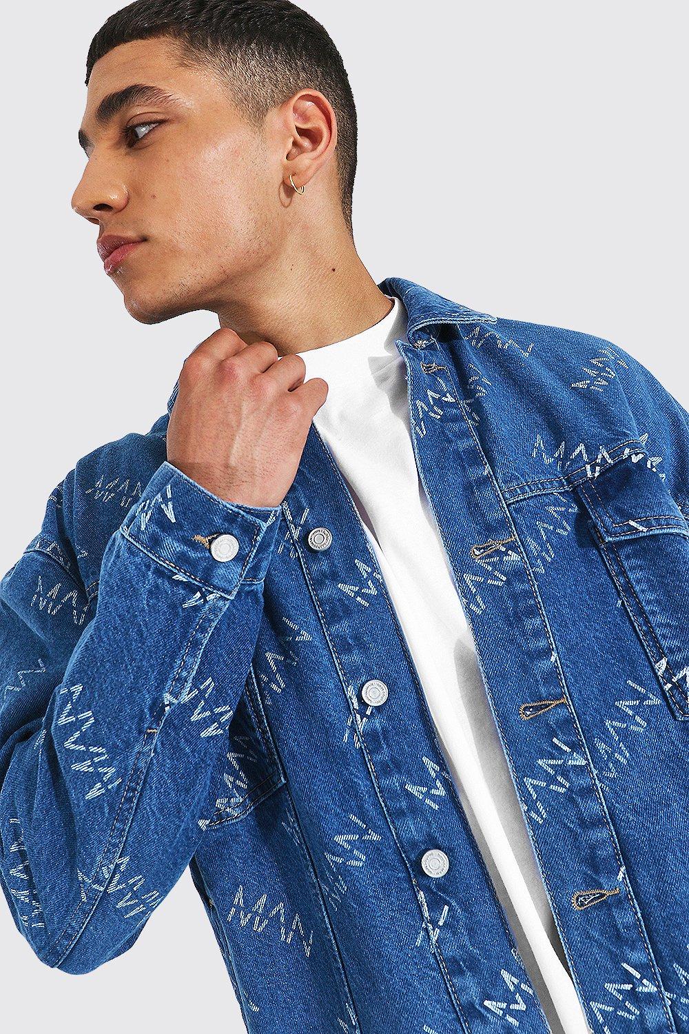 boohoo Mens Oversized Patchwork Denim Cagoule - Blue M