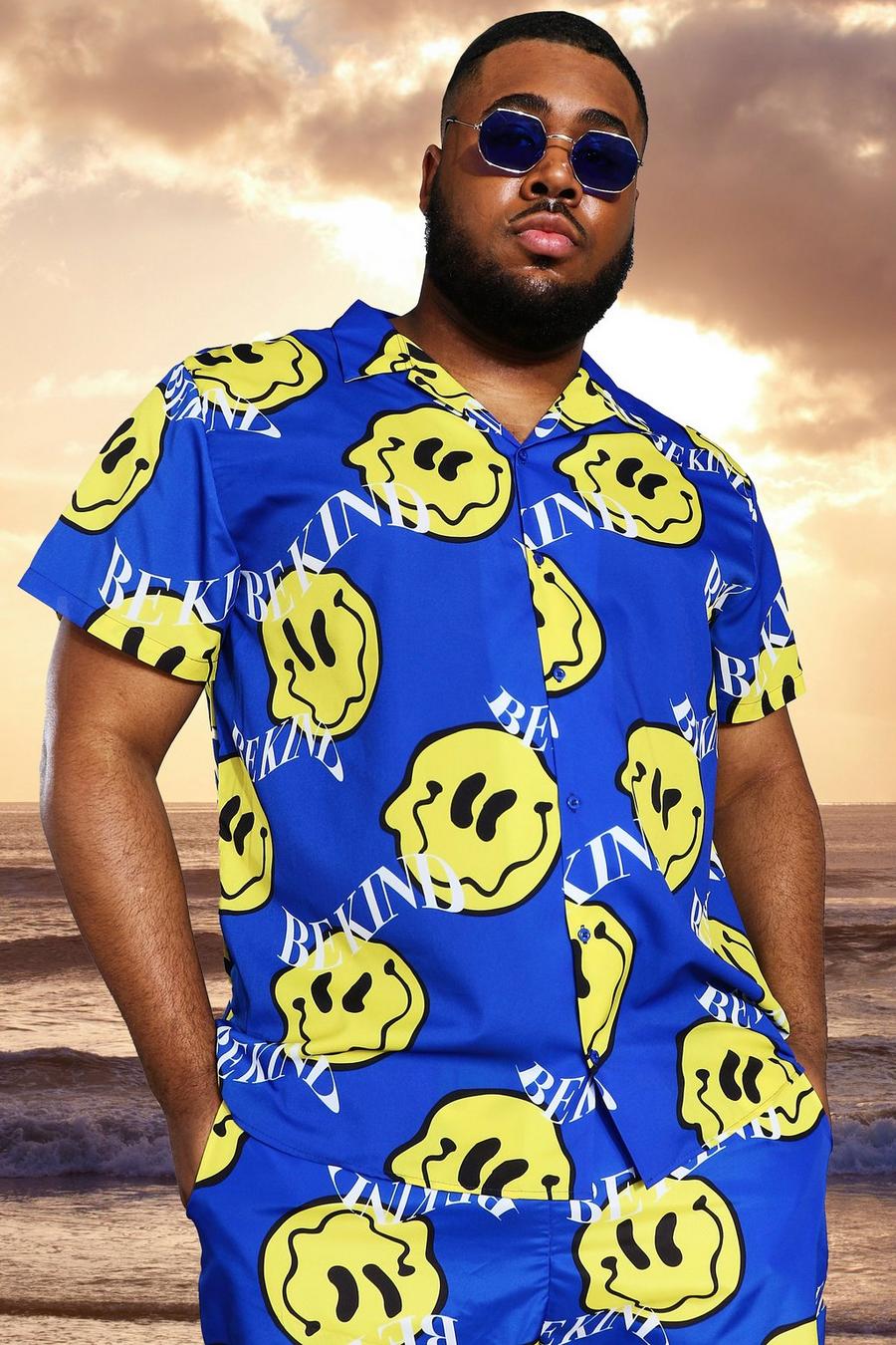 Cobalt Plus - Kortärmad mönstrad skjorta med bowlingkrage image number 1