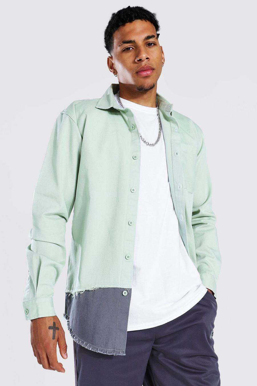 Pale green Spliced Twill Overshirt image number 1