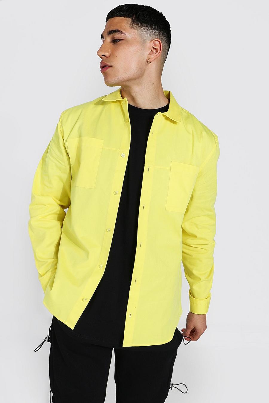 Yellow Minimal Plain Twill Shirt Jacket image number 1