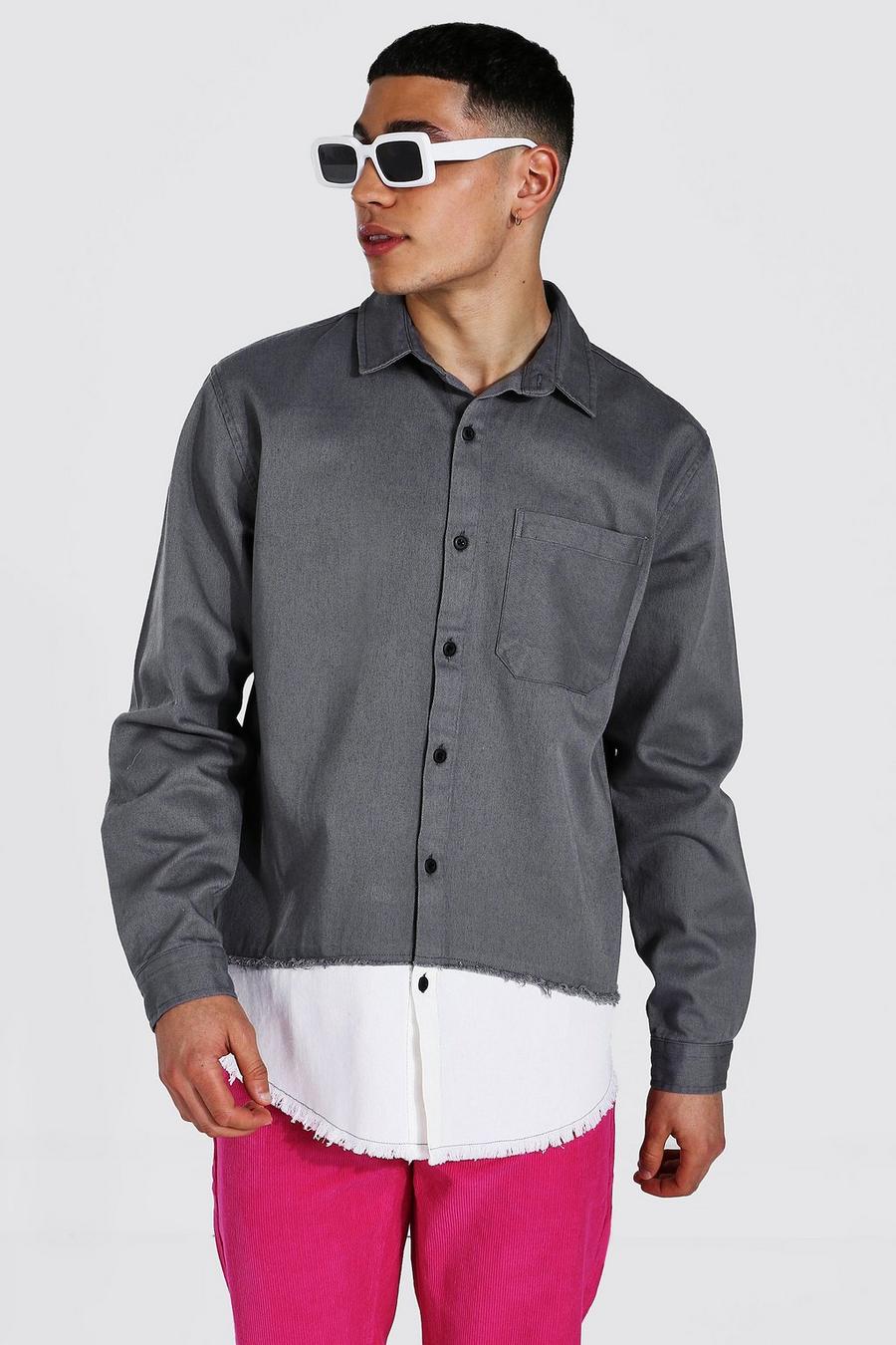 Grey Spliced Twill Overshirt image number 1