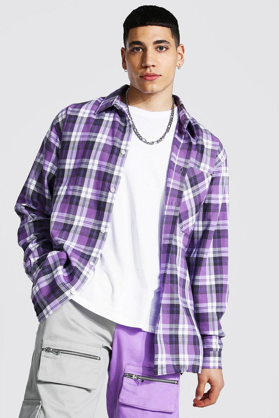 Lilac Oversize rutig skjorta med dekorativ ficka image number 1