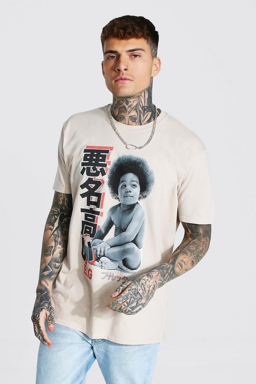 T-shirt oversize con stampa ufficiale di Biggie con bambino, Sabbia image number 1